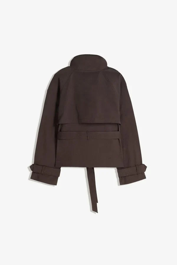 Short Funnel Neck Trench Jacket With Belt