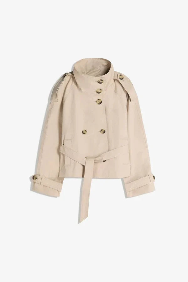 Cropped Double-Breasted Trench Jacket With Belt