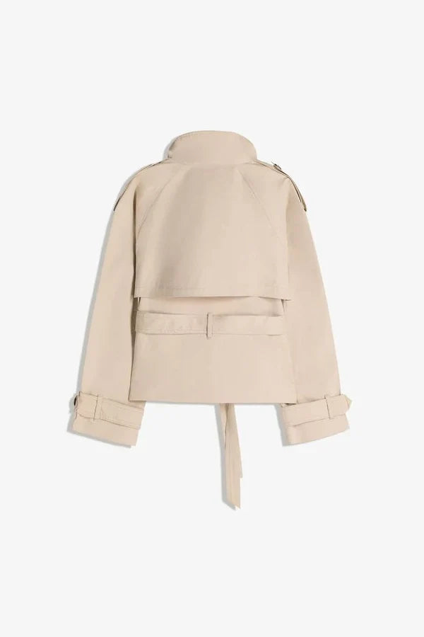 Cropped Double-Breasted Trench Jacket With Belt