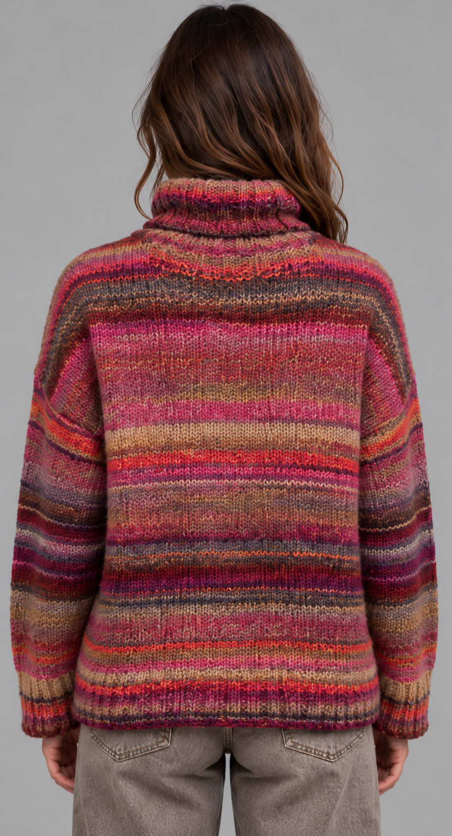 Oversized Space-Dyed Striped Roll Neck Jumper