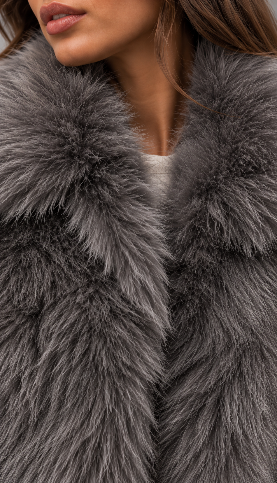 Cropped Faux Fur Jacket With Spread Collar
