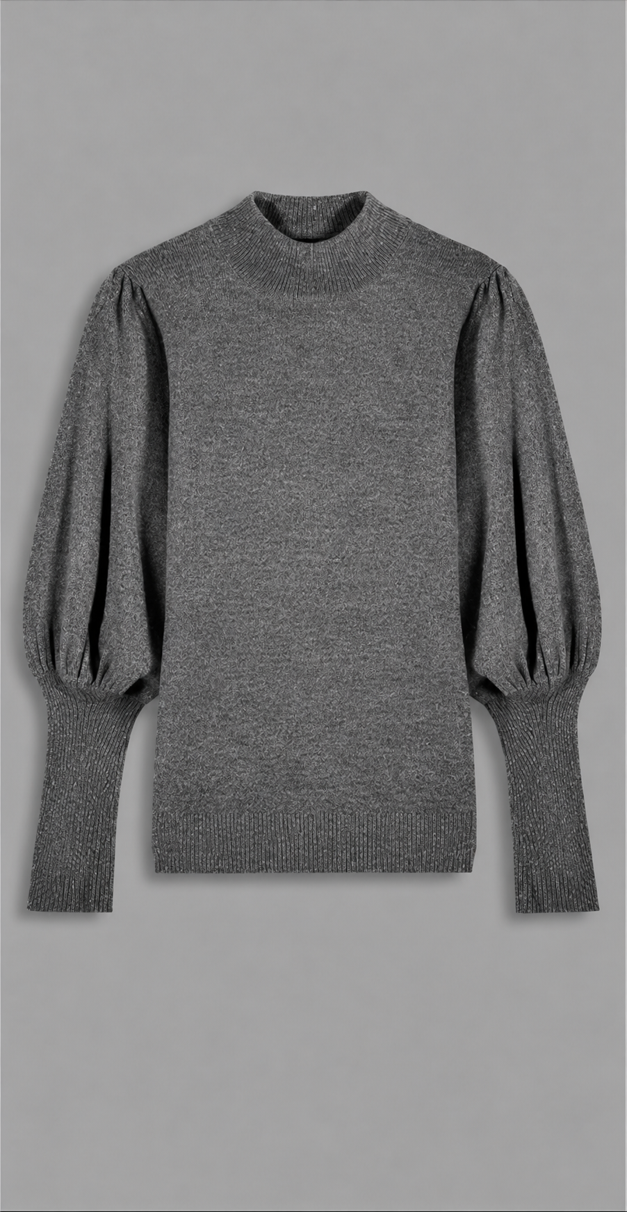 Mock Neck Knit Jumper With Balloon Sleeves