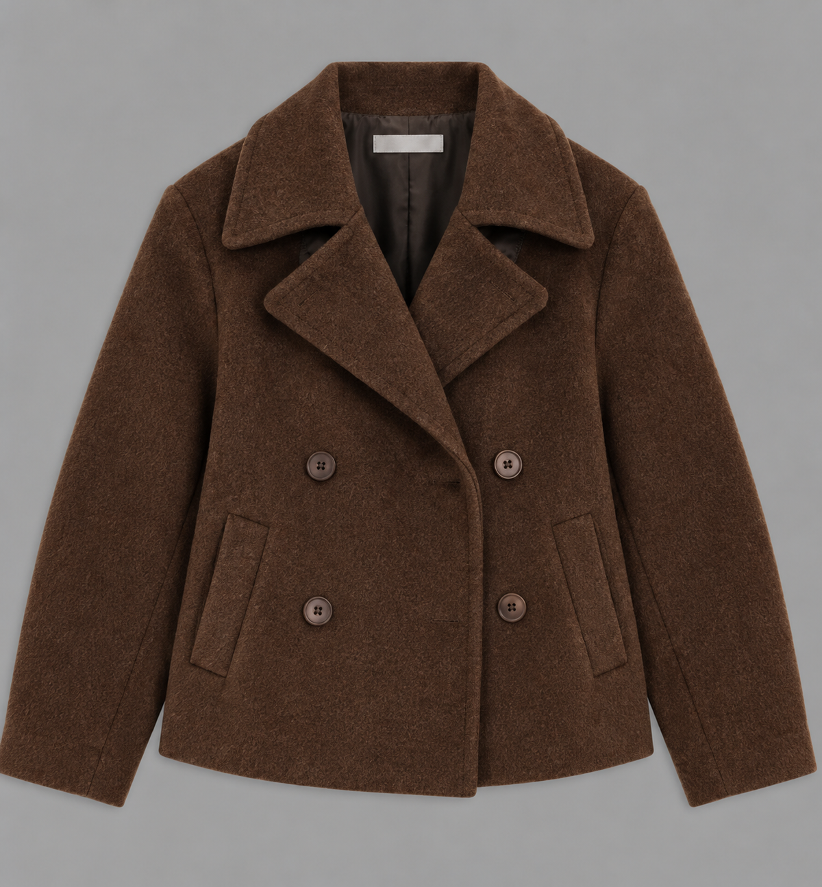 Cropped Double-Breasted Wool-Look Peacoat With Wide Lapels