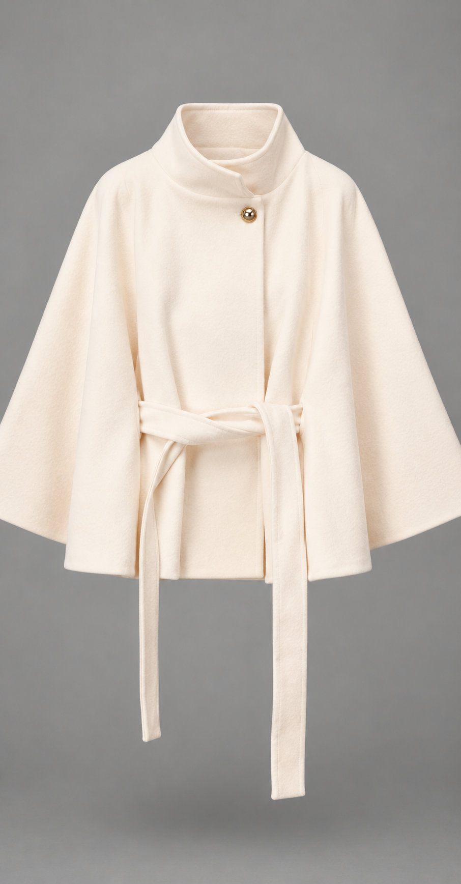 Belted Wool-Look Cape Coat With Funnel Neck