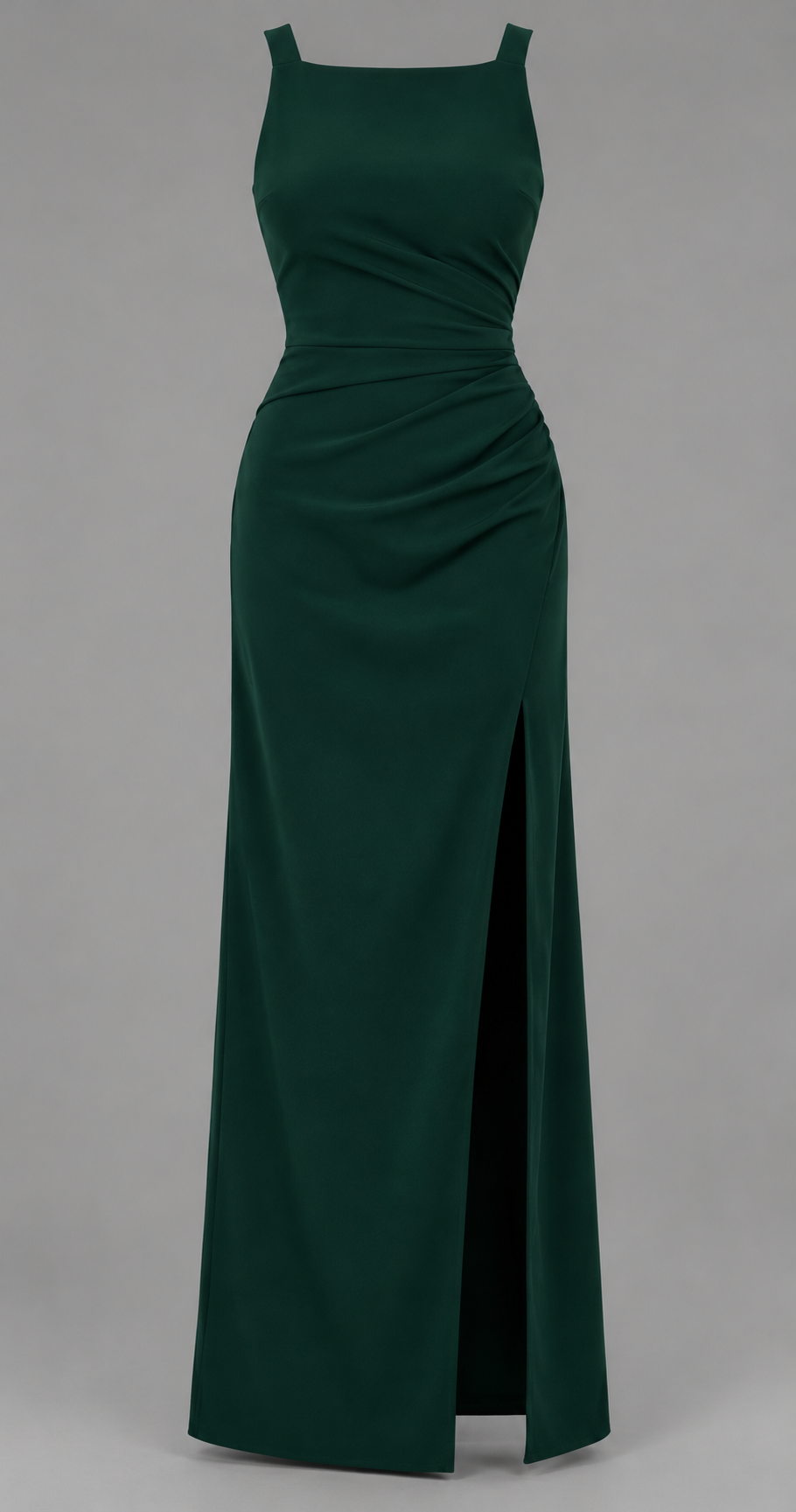 Ruched High Neck Maxi Dress With Thigh Split