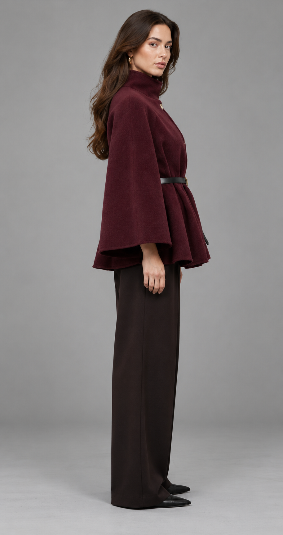 Tailored Wool-Look Cape Coat With Waist Belt