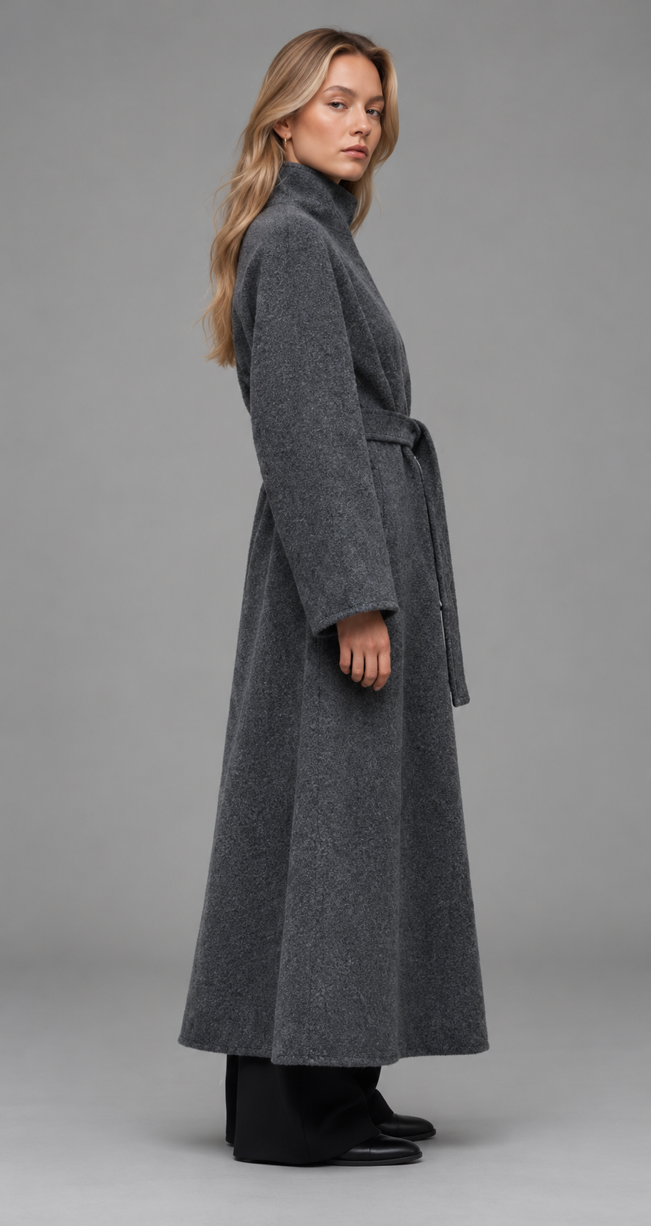 Maxi A-Line Wool-Look Coat With Belt