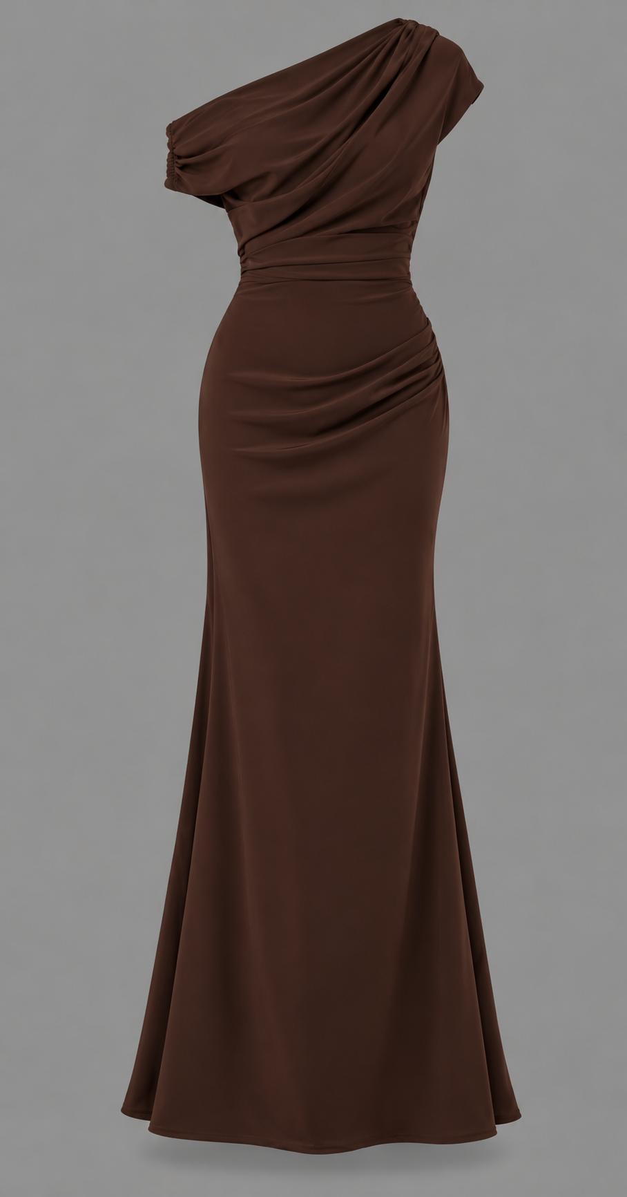 Asymmetric Off-Shoulder Maxi Dress With Pleated Waist