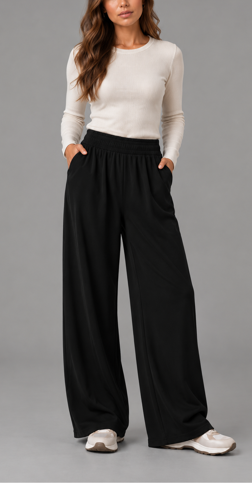Flowing Wide-Leg Trousers With Elasticated Waist