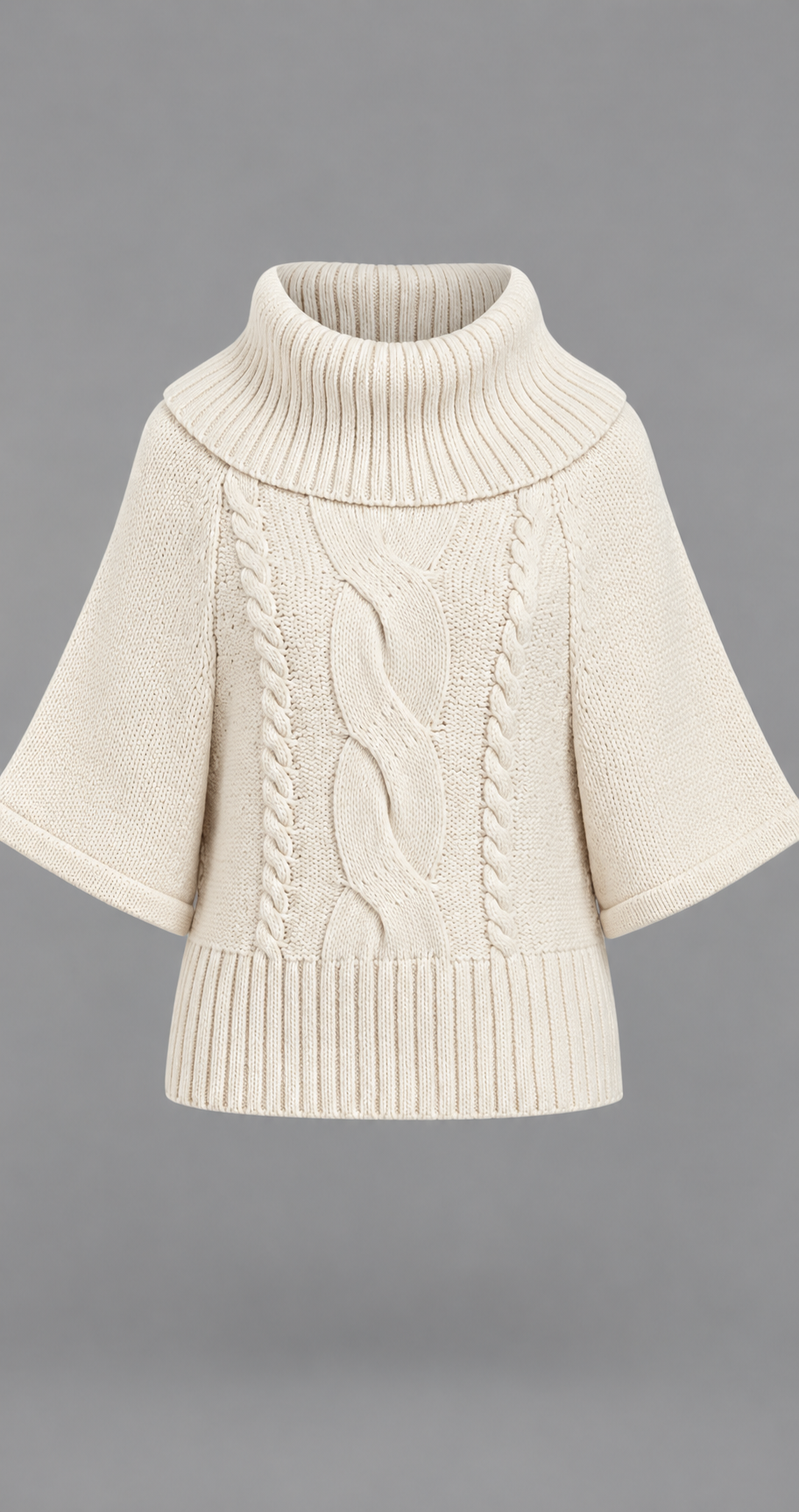 Cable Knit Cape Jumper With Roll Neck