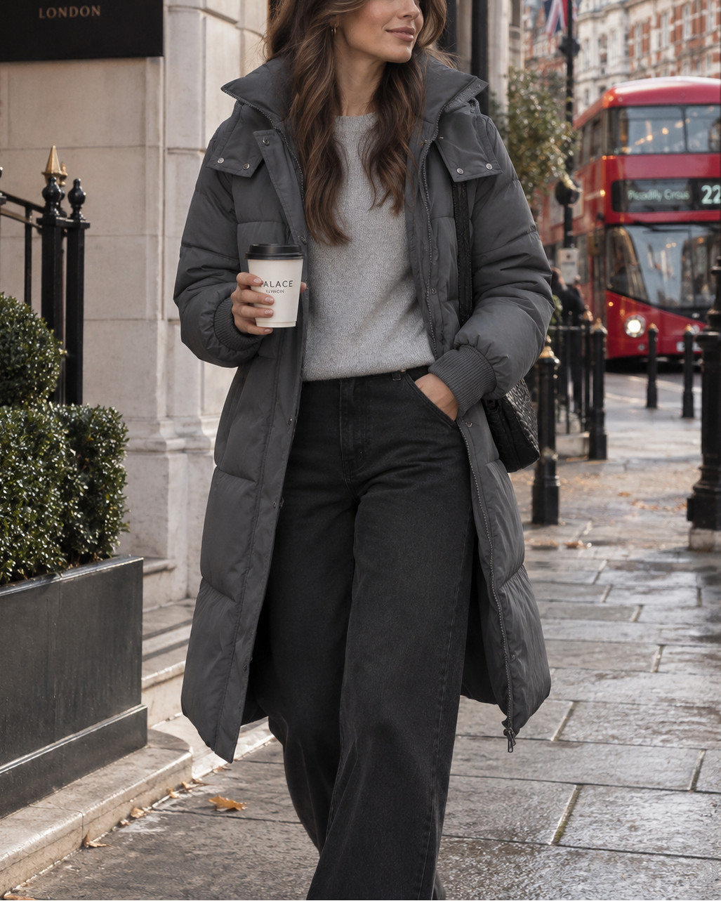 Oversized Longline Puffer Coat With Detachable Hood