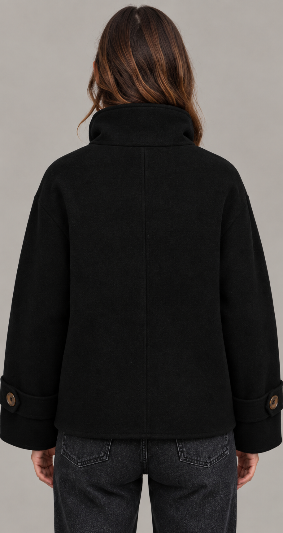 Boxy Double-Breasted Wool-Look Coat With Funnel Neck