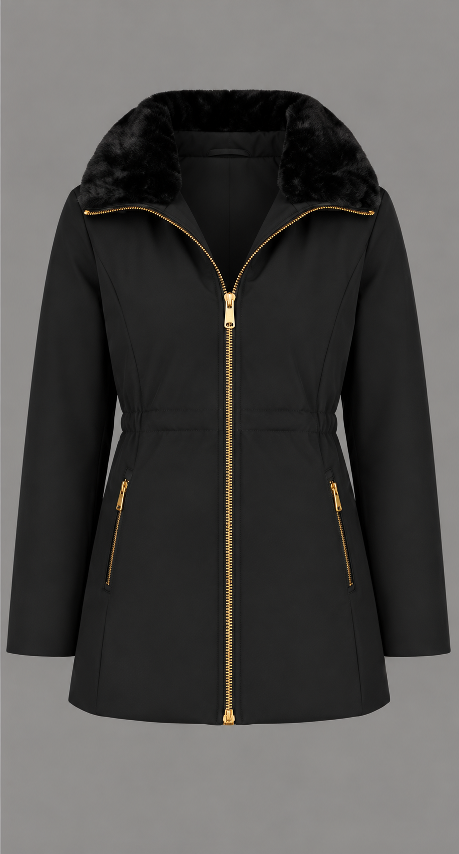 Zip-Up Coat With Removable Faux Fur Collar