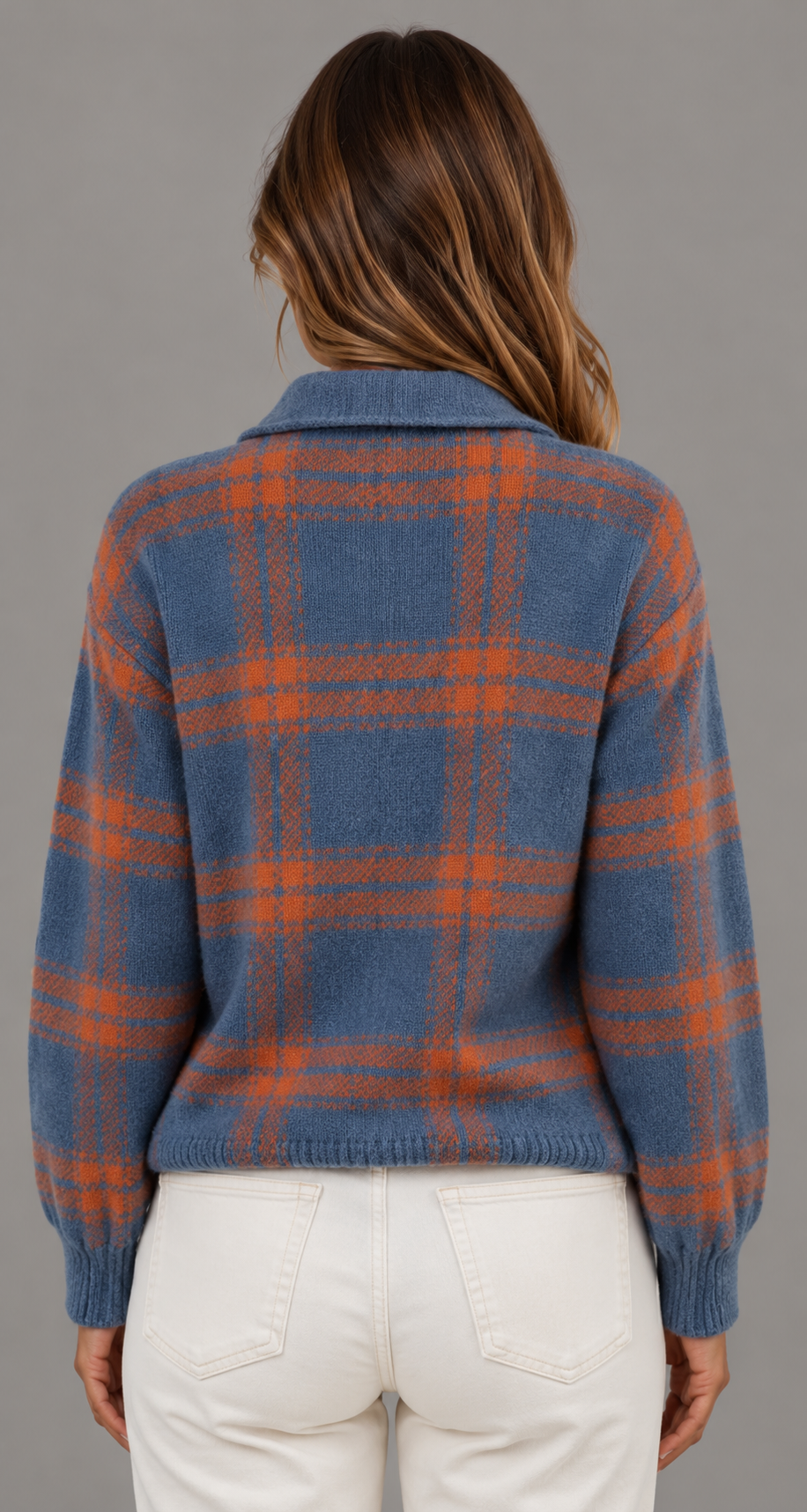 Relaxed Checked Knit Cardigan With Shirt Collar