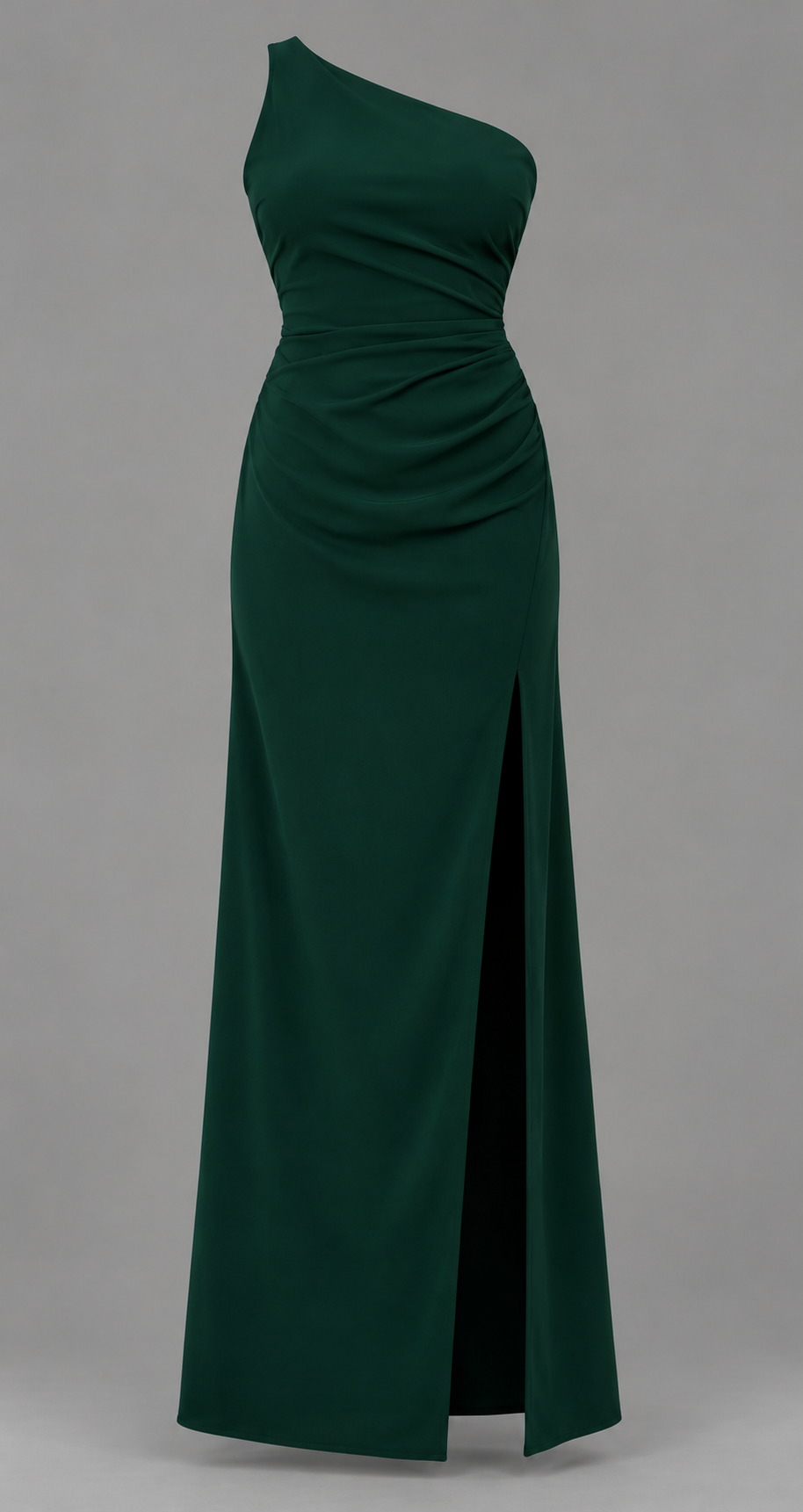 Ruched One-Shoulder Maxi Dress With Thigh Split