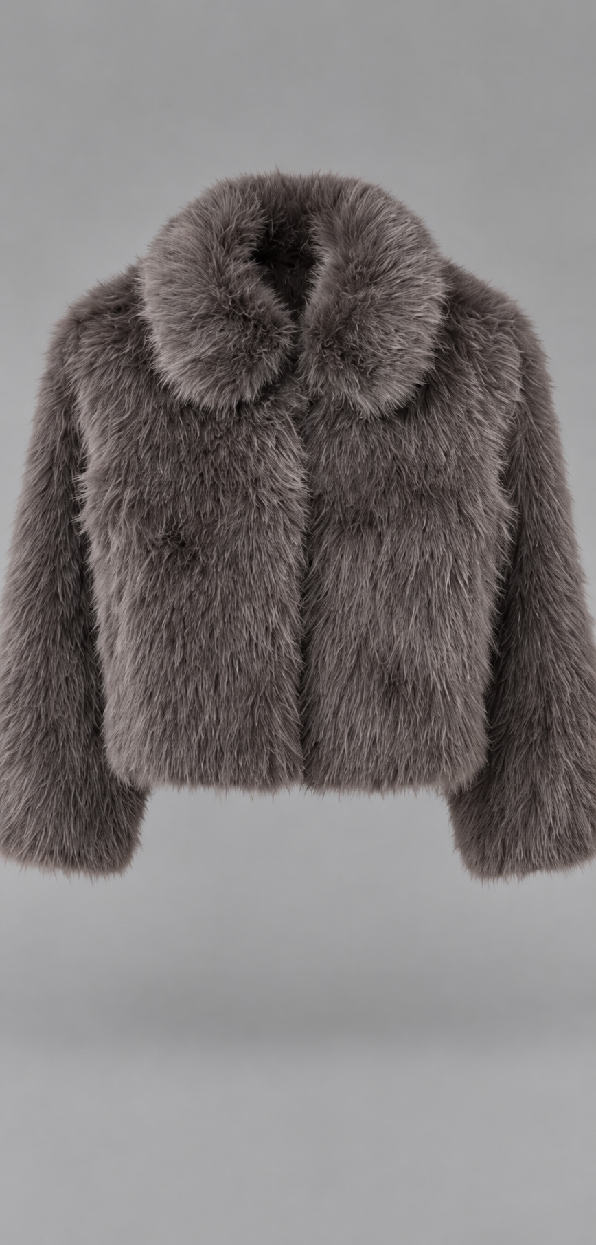 Cropped Faux Fur Jacket With Spread Collar