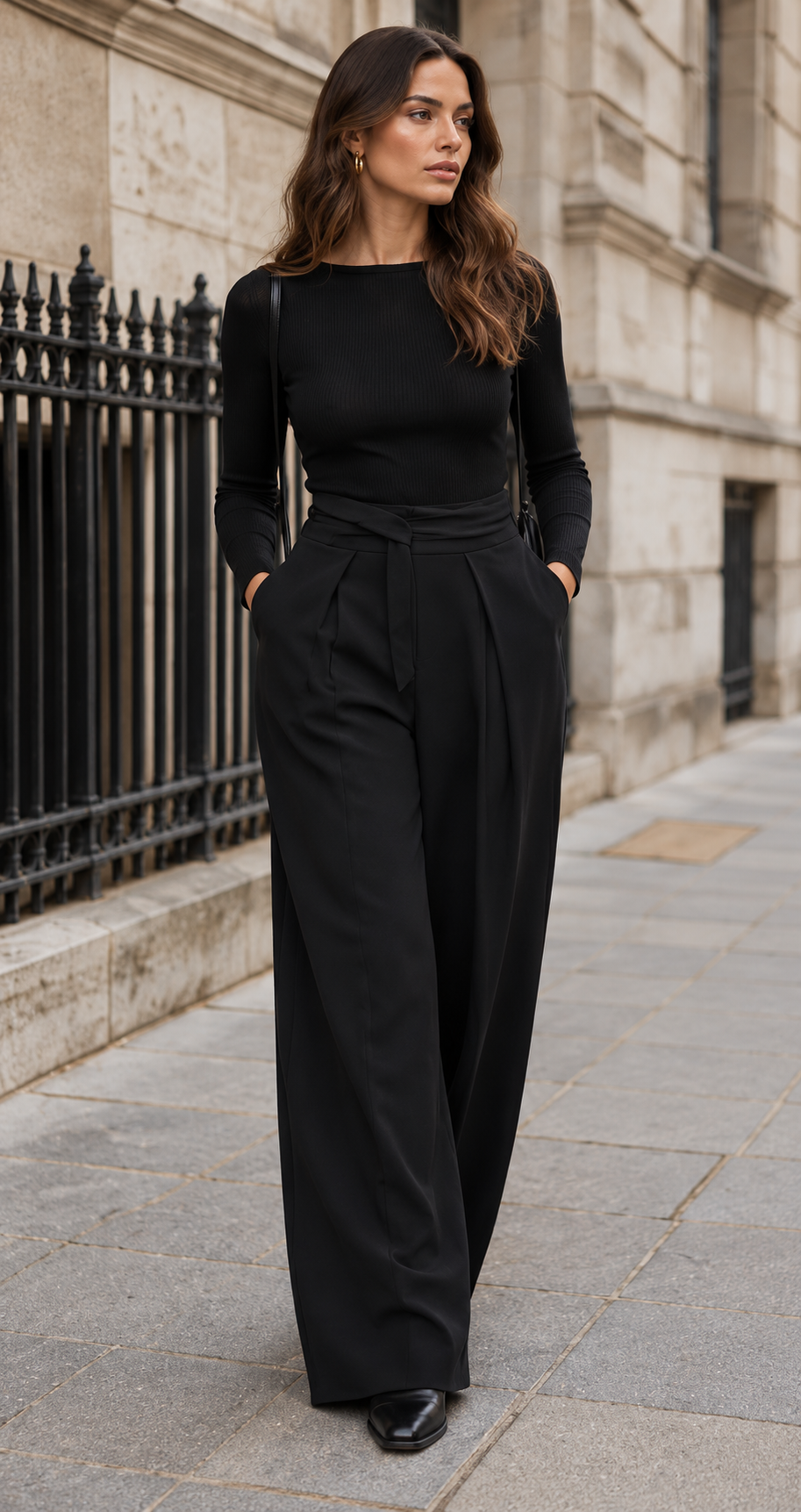 Pleated Wide-Leg Trousers With High Waist