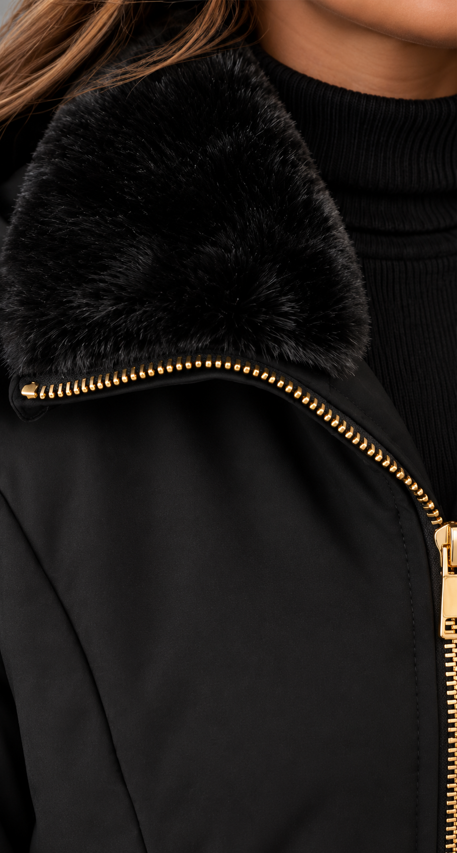 Zip-Up Coat With Removable Faux Fur Collar