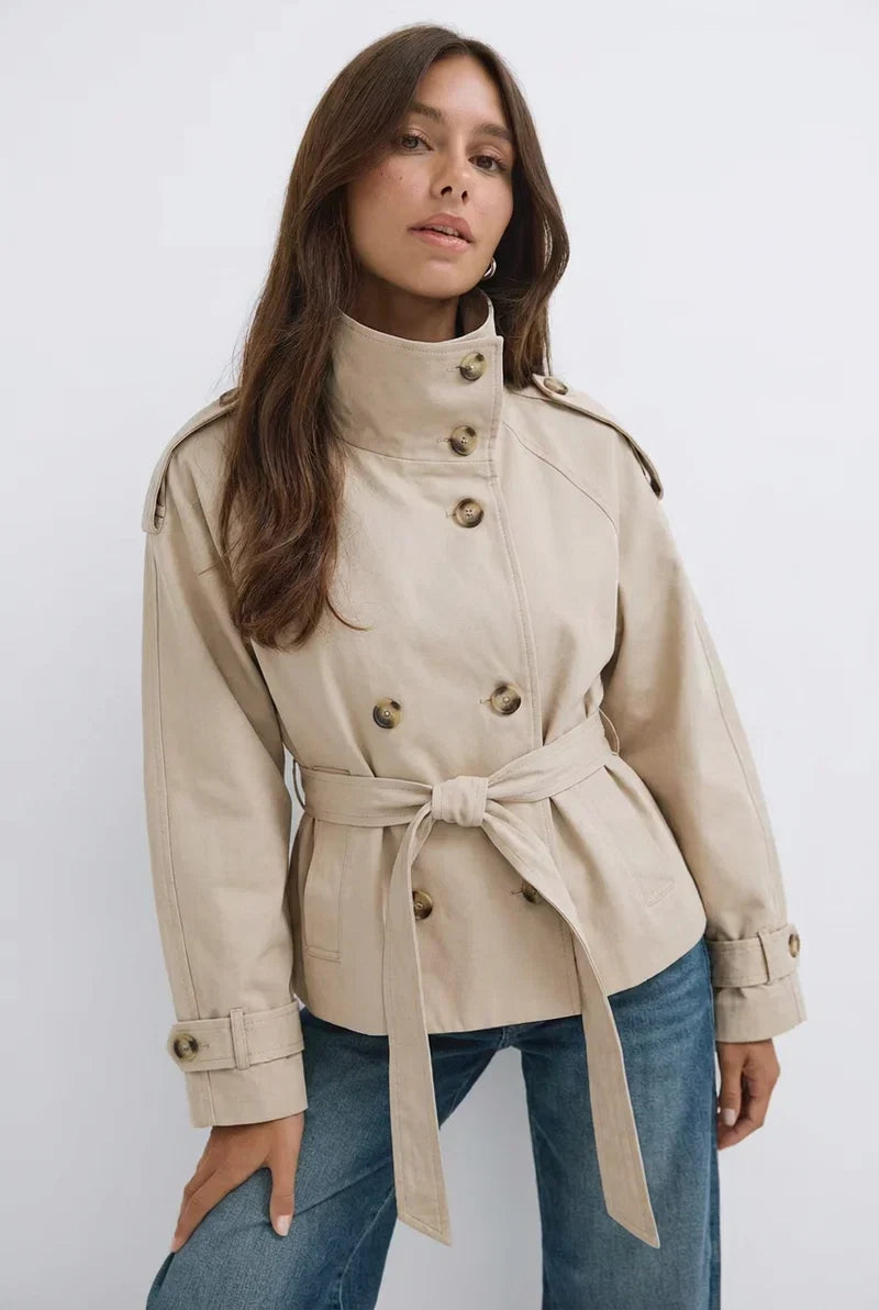 Cropped Double-Breasted Trench Jacket With Belt
