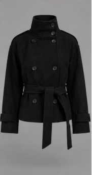 Cropped Wool-Look Funnel Neck Jacket With Belt