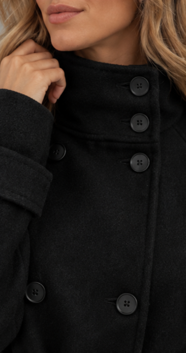 Cropped Wool-Look Funnel Neck Jacket With Belt