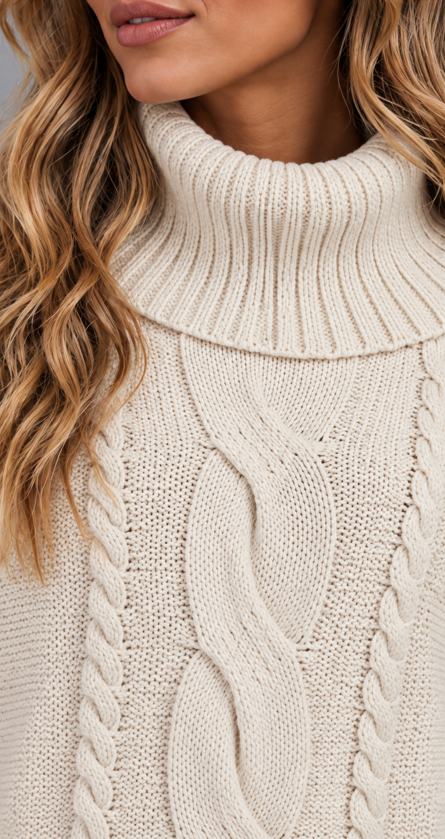 Cable Knit Cape Jumper With Roll Neck