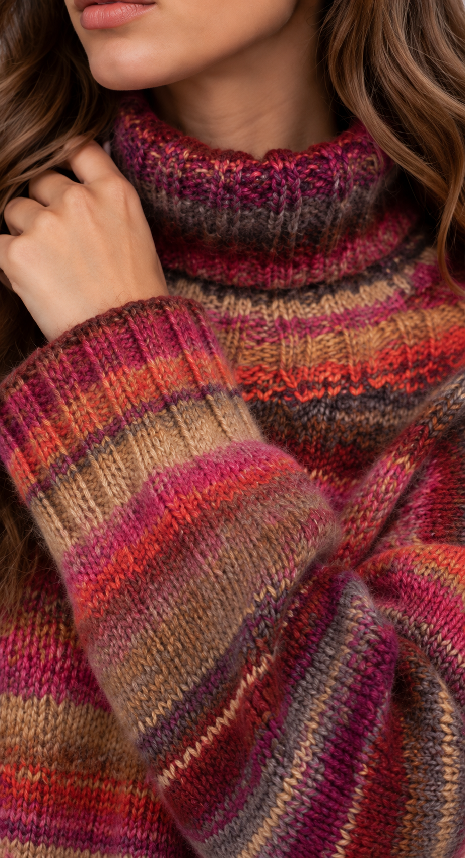 Oversized Space-Dyed Striped Roll Neck Jumper