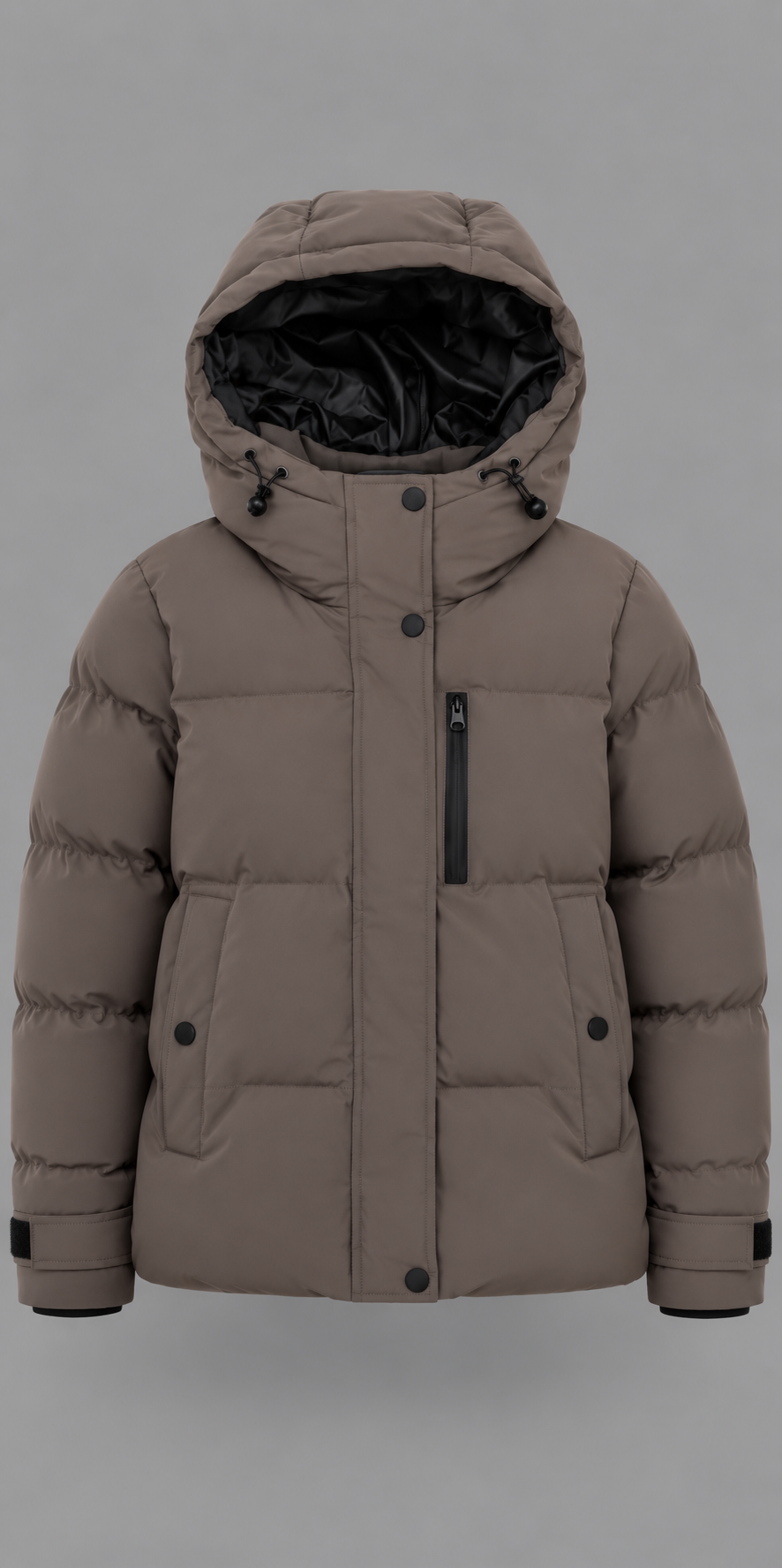 Taupe Utility Puffer Jacket With Detachable Hood