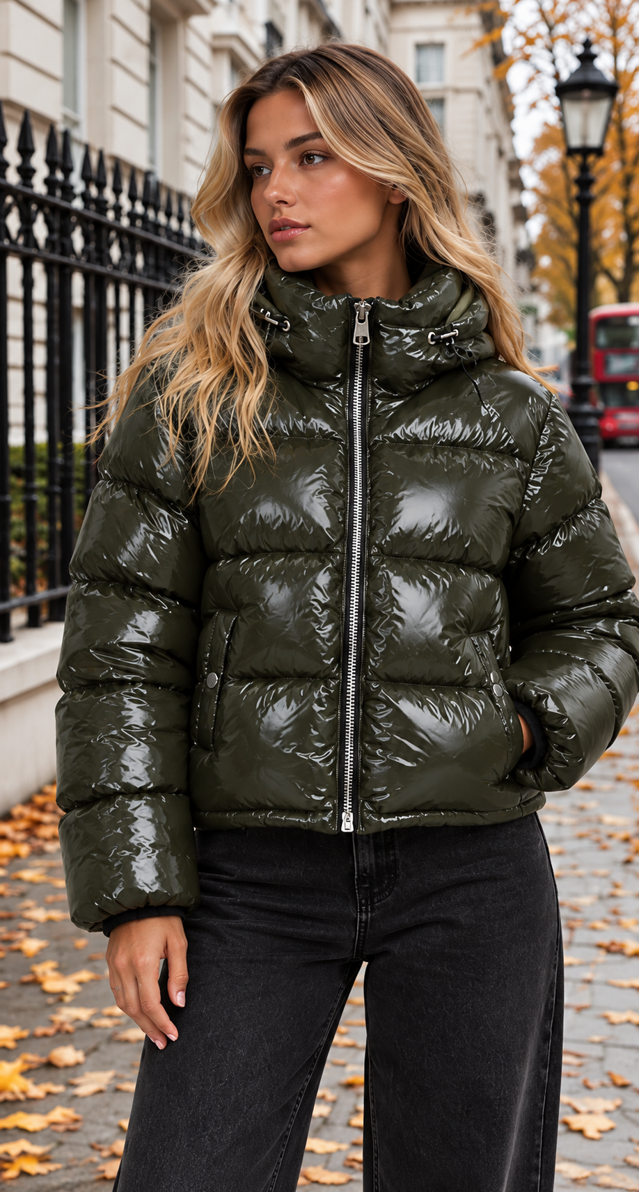 Glossy Quilted Puffer Jacket With Hood