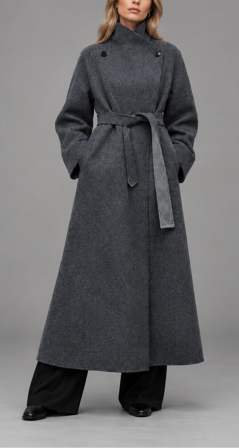Maxi A-Line Wool-Look Coat With Belt