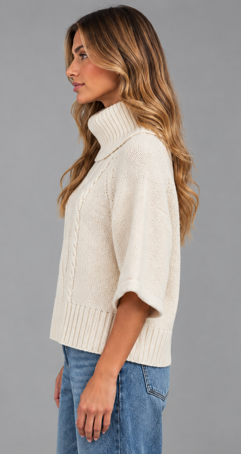 Cable Knit Cape Jumper With Roll Neck