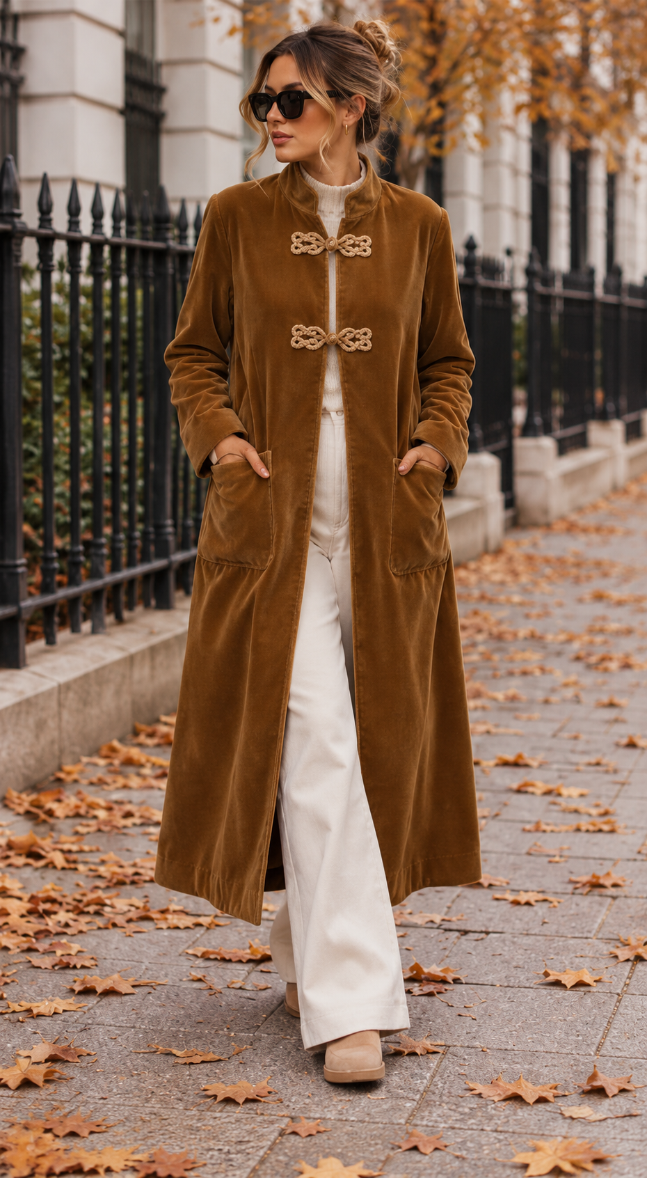 Longline Velvet Coat With Frog Fastening