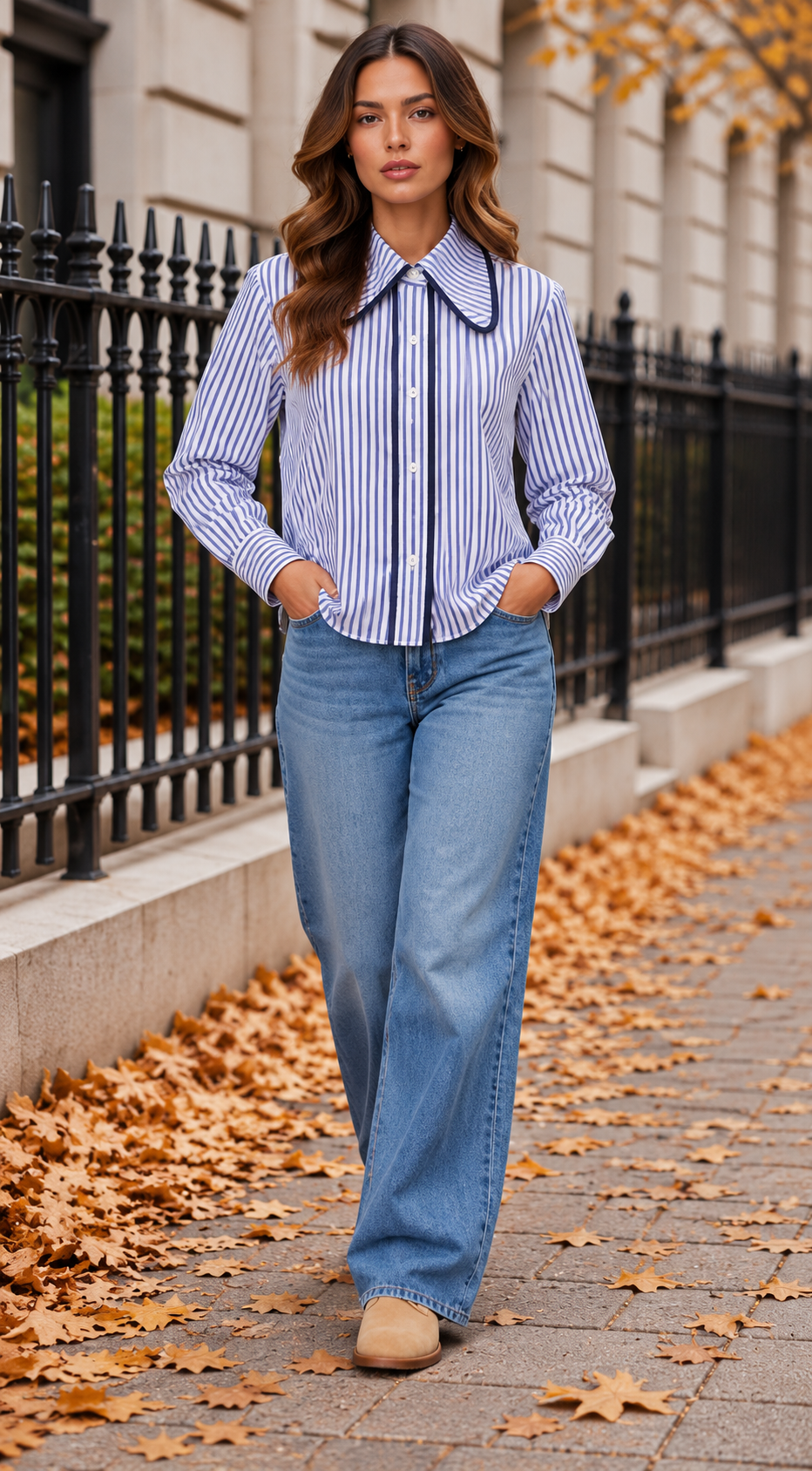 Tailored Button-Up Shirt With Contrast Piping