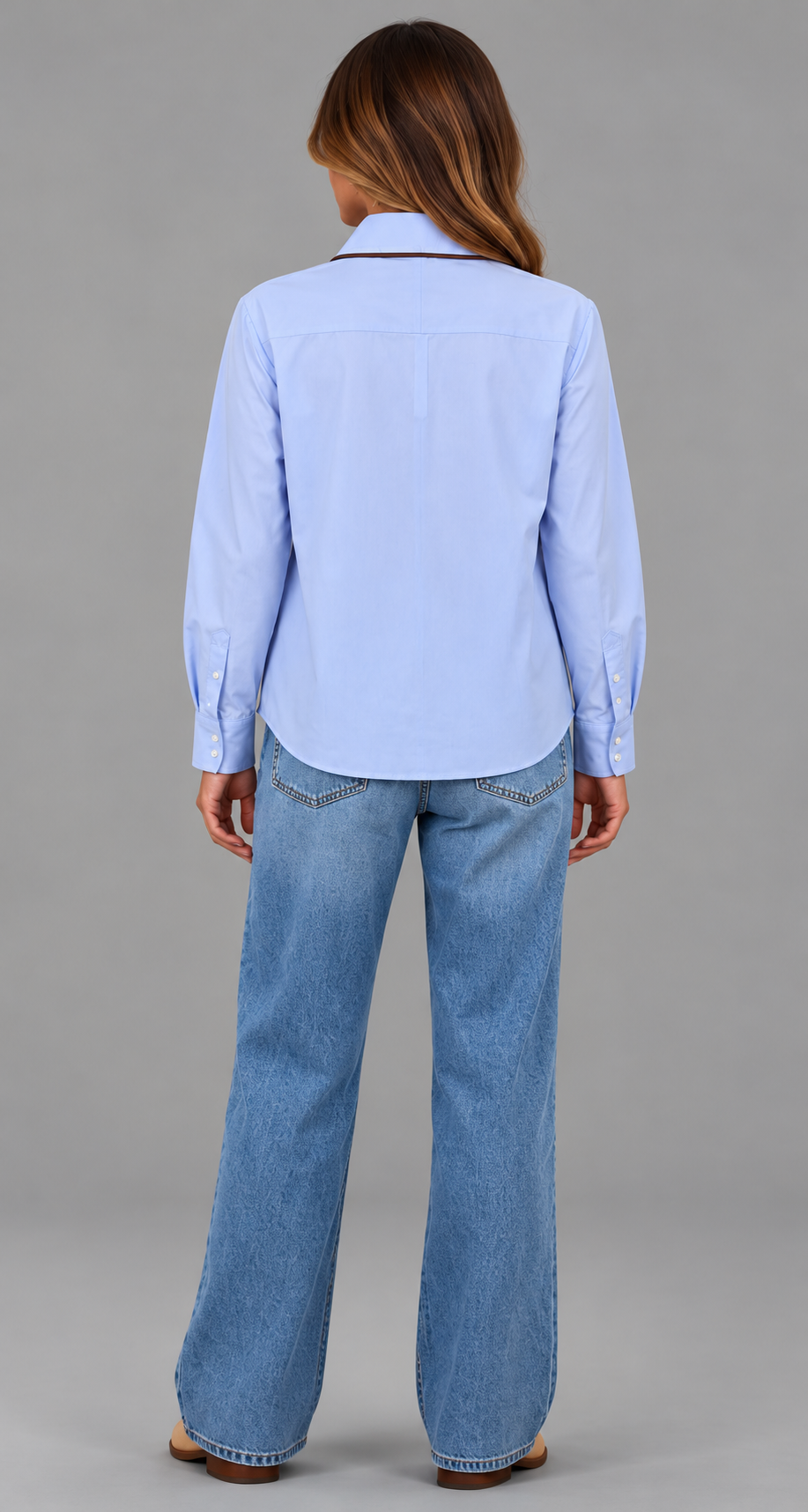 Tailored Button-Up Shirt With Contrast Piping
