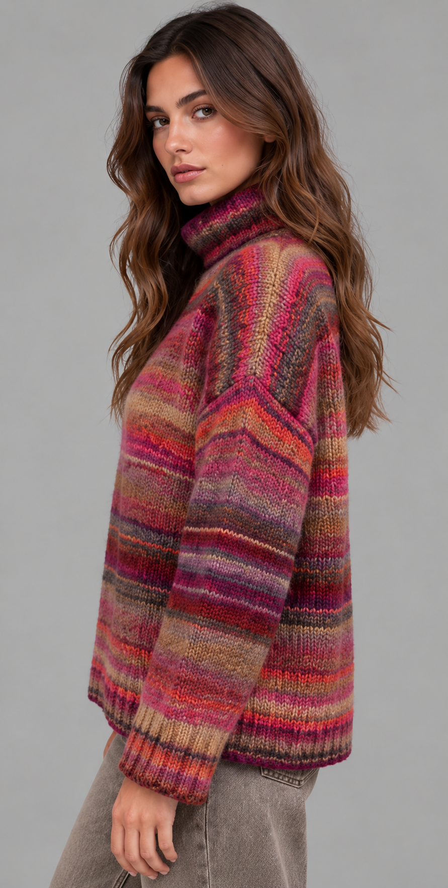 Oversized Space-Dyed Striped Roll Neck Jumper