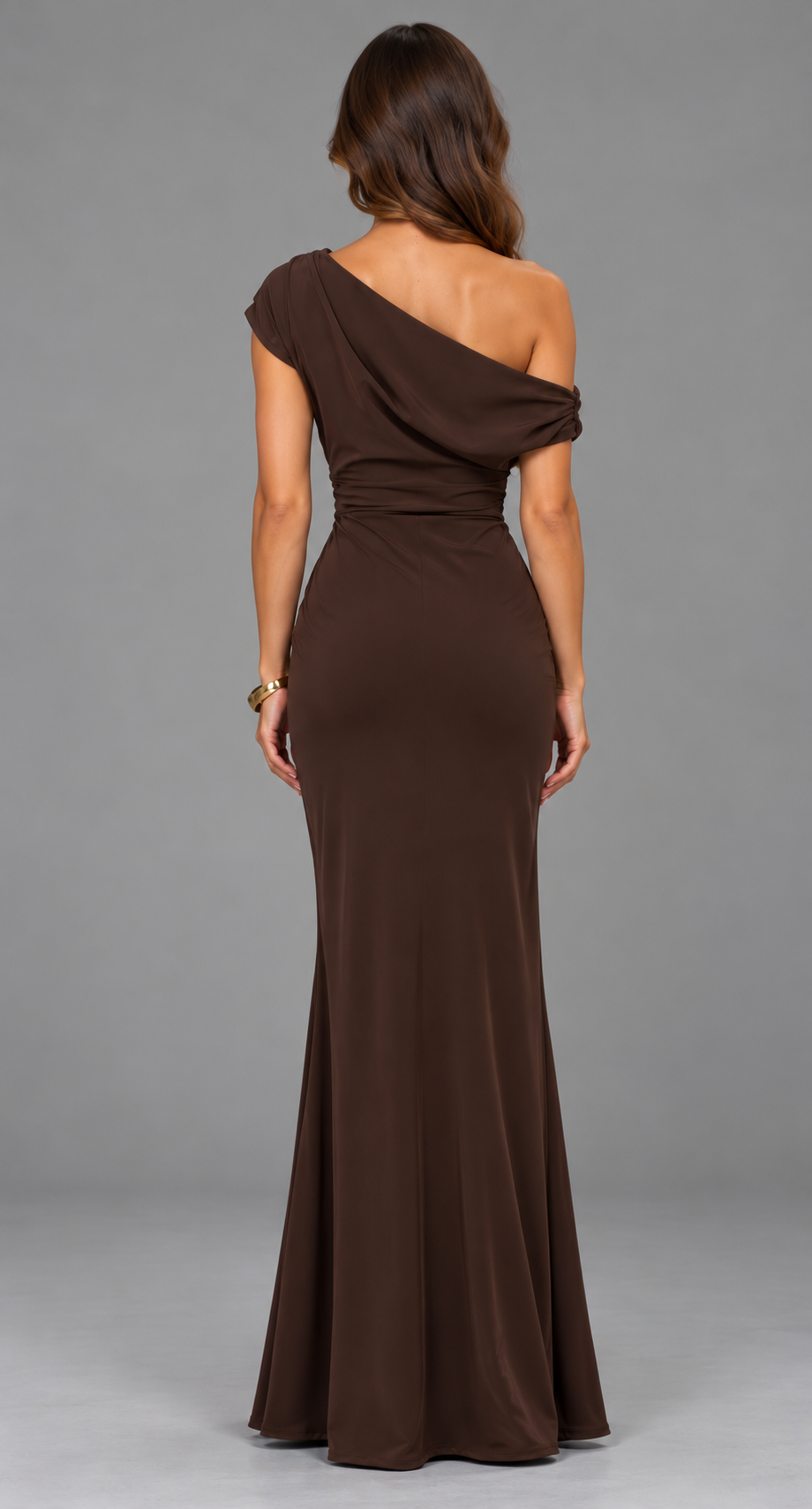 Asymmetric Off-Shoulder Maxi Dress With Pleated Waist