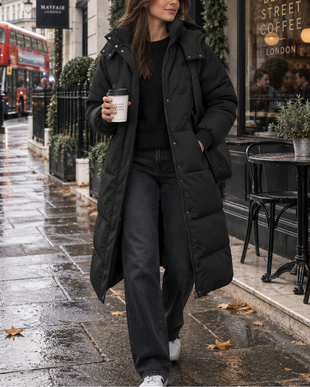 Oversized Longline Puffer Coat With Detachable Hood