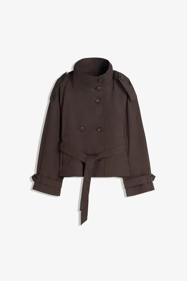Short Funnel Neck Trench Jacket With Belt