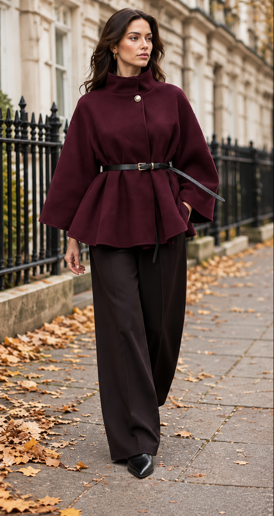 Tailored Wool-Look Cape Coat With Waist Belt