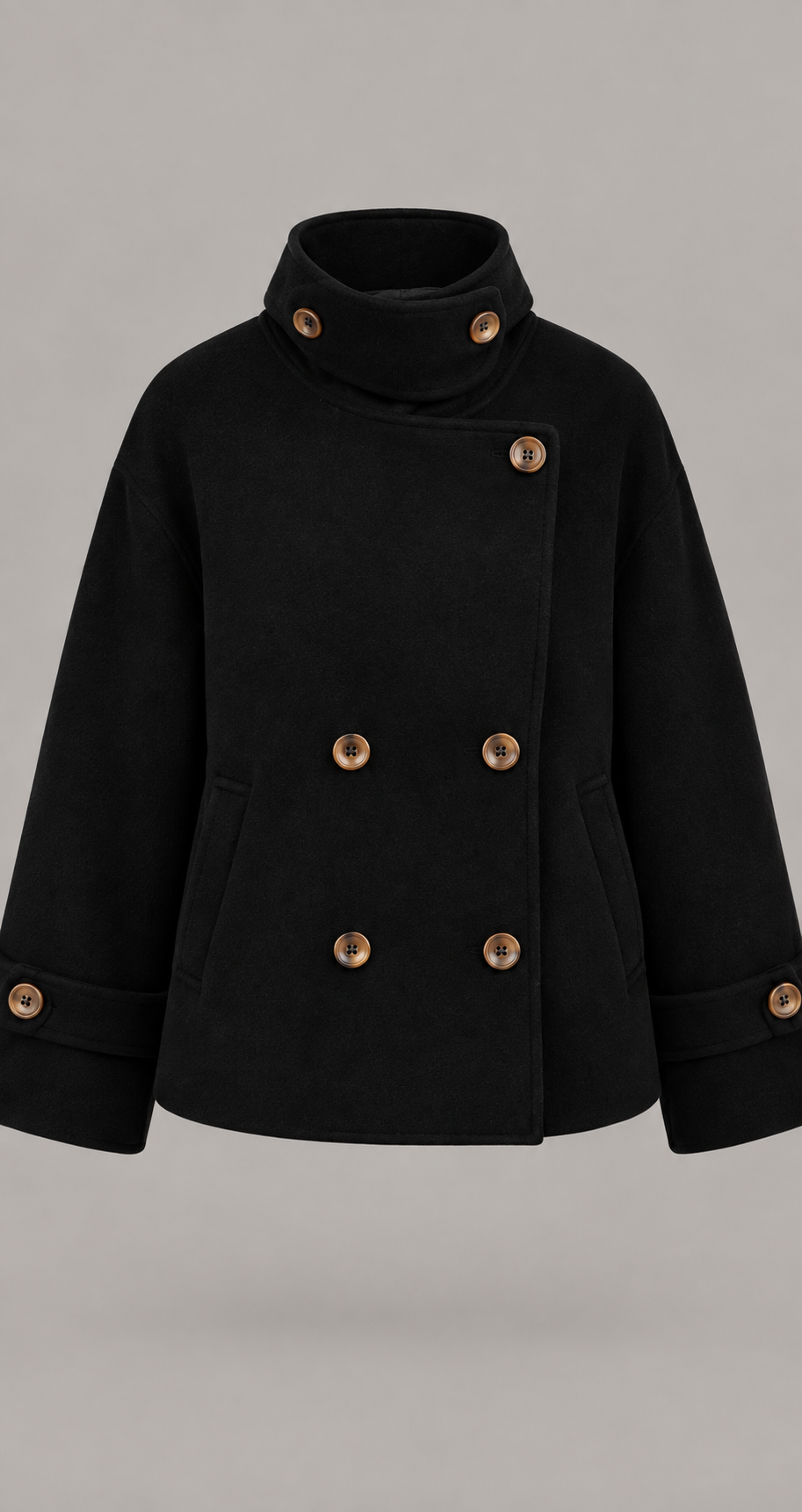 Boxy Double-Breasted Wool-Look Coat With Funnel Neck