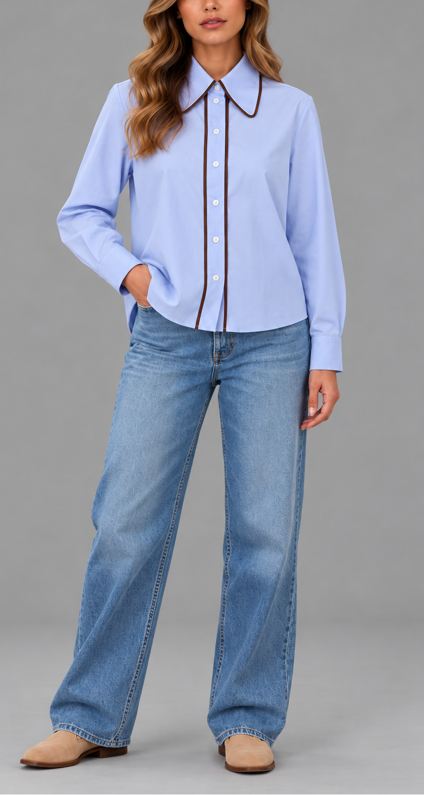 Tailored Button-Up Shirt With Contrast Piping