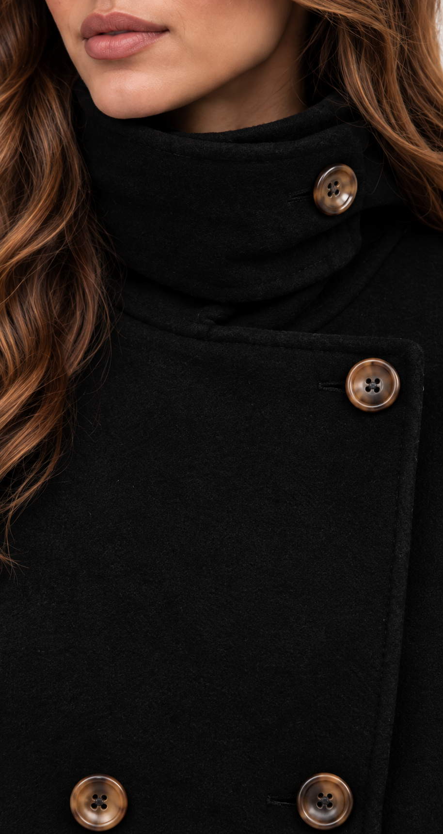 Boxy Double-Breasted Wool-Look Coat With Funnel Neck