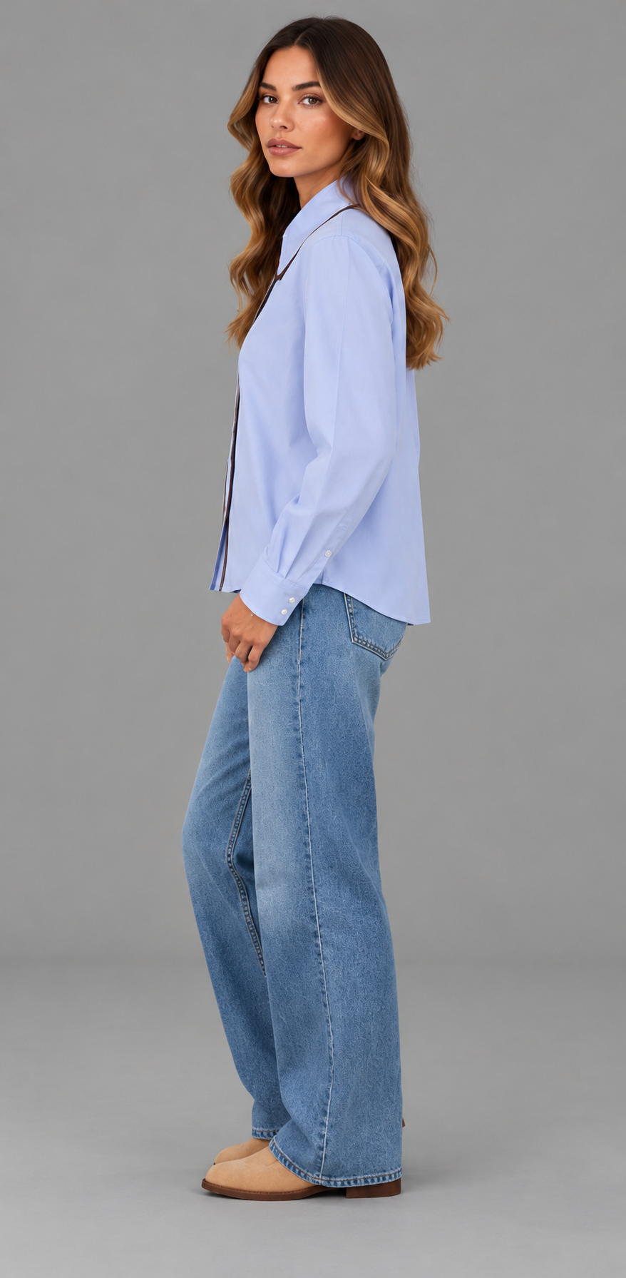 Tailored Button-Up Shirt With Contrast Piping