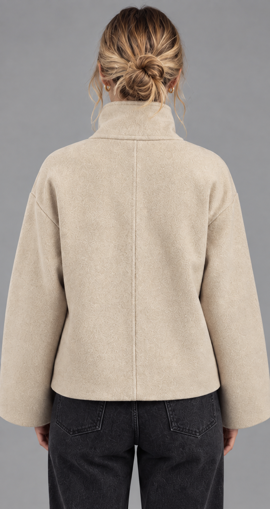Funnel Neck Wool-Look Coat With Tortoiseshell Buttons