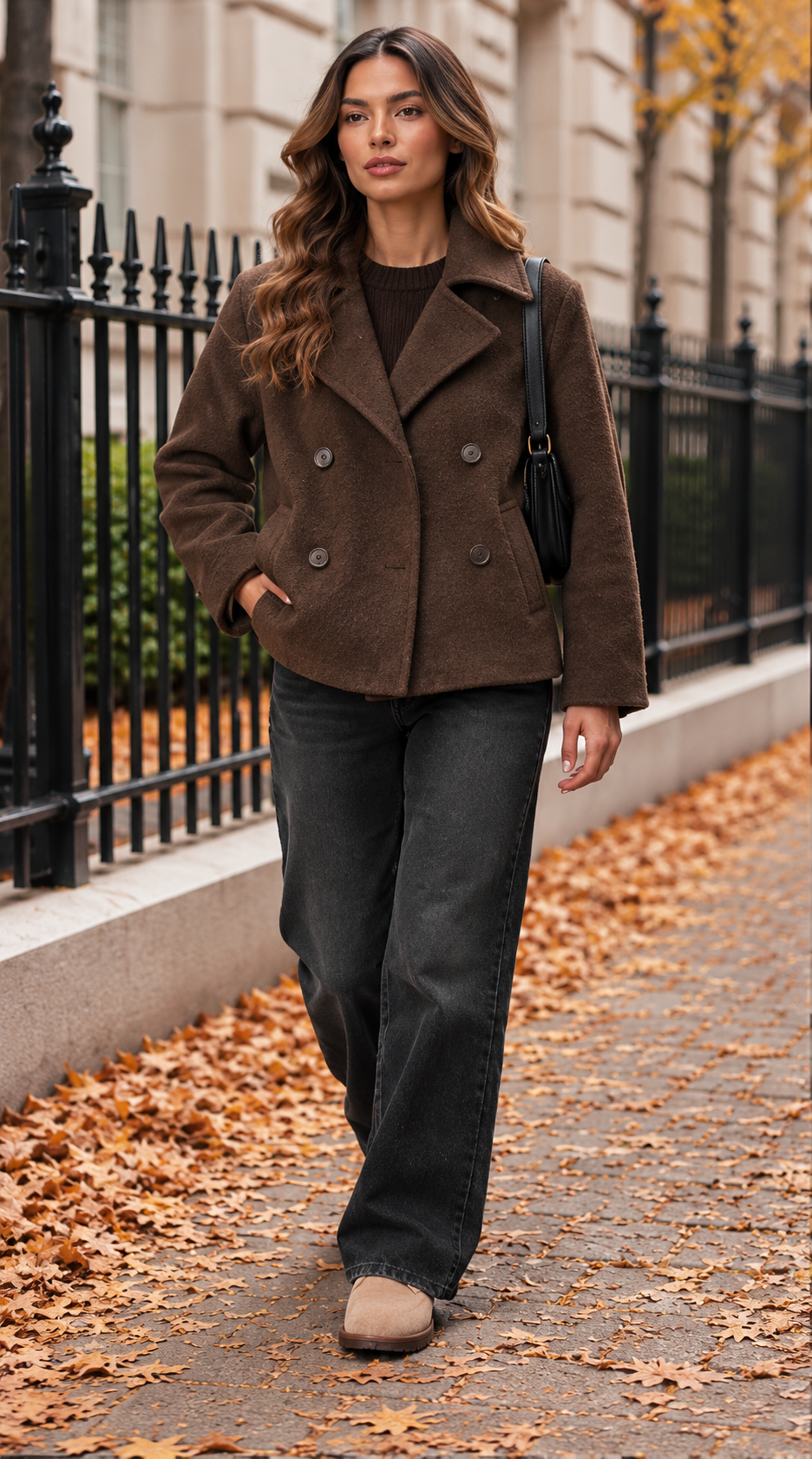 Cropped Double-Breasted Wool-Look Peacoat With Wide Lapels