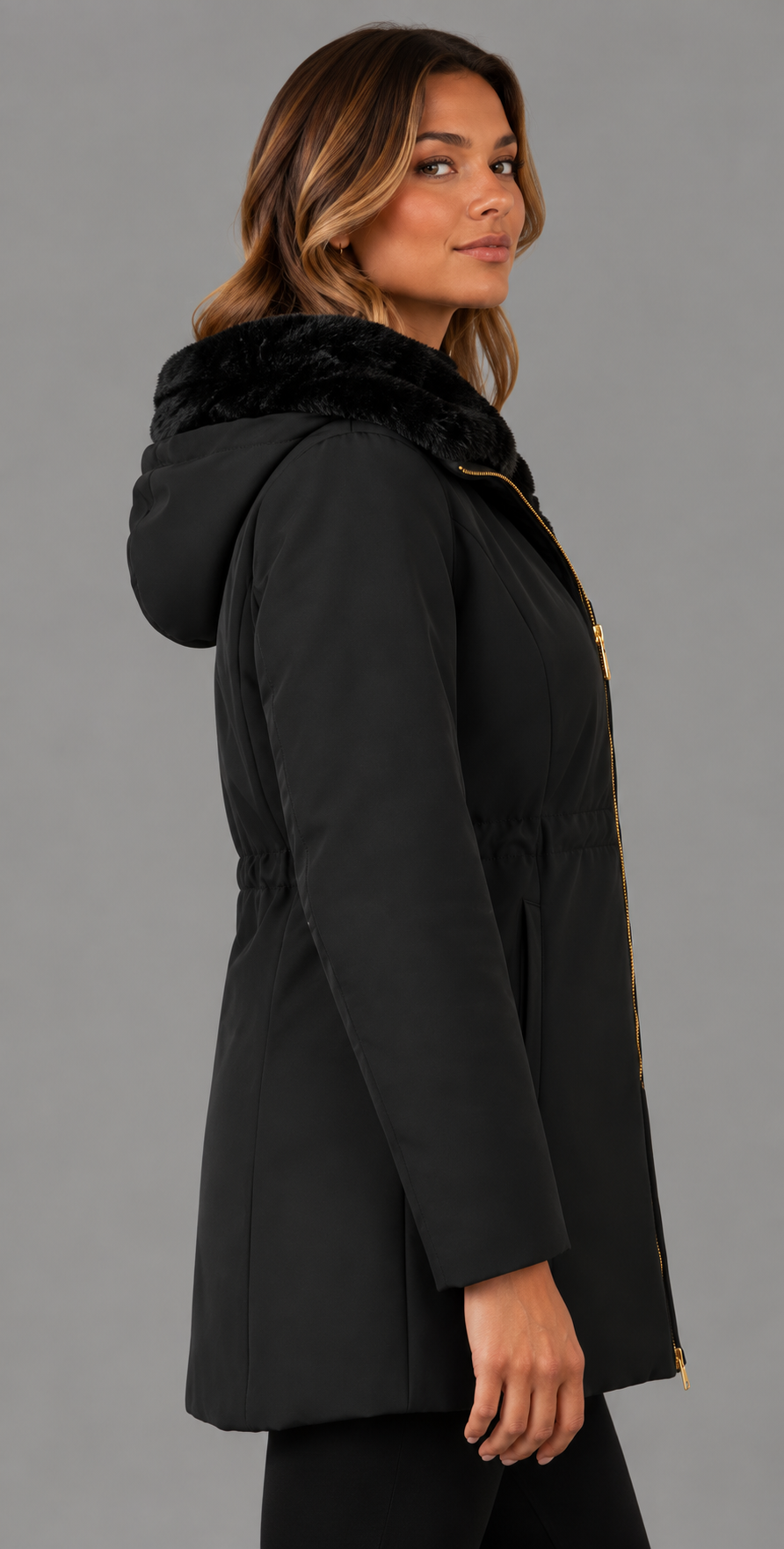 Zip-Up Coat With Removable Faux Fur Collar