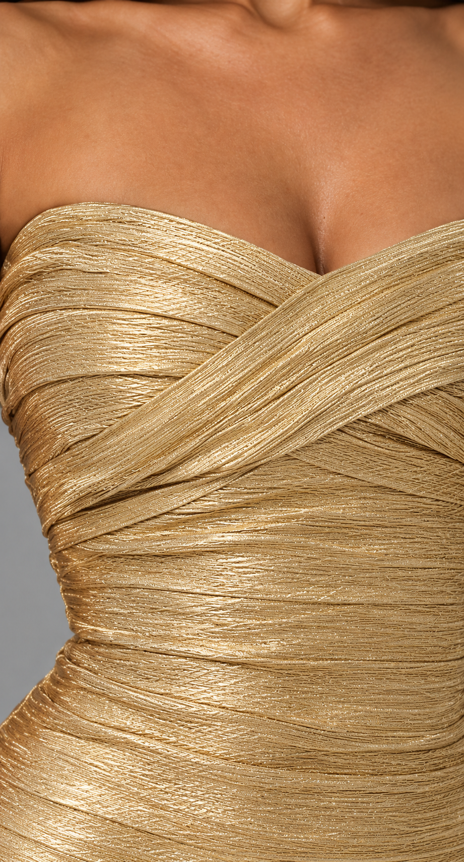 Metallic Strapless Bodycon Mini Dress With Ruching