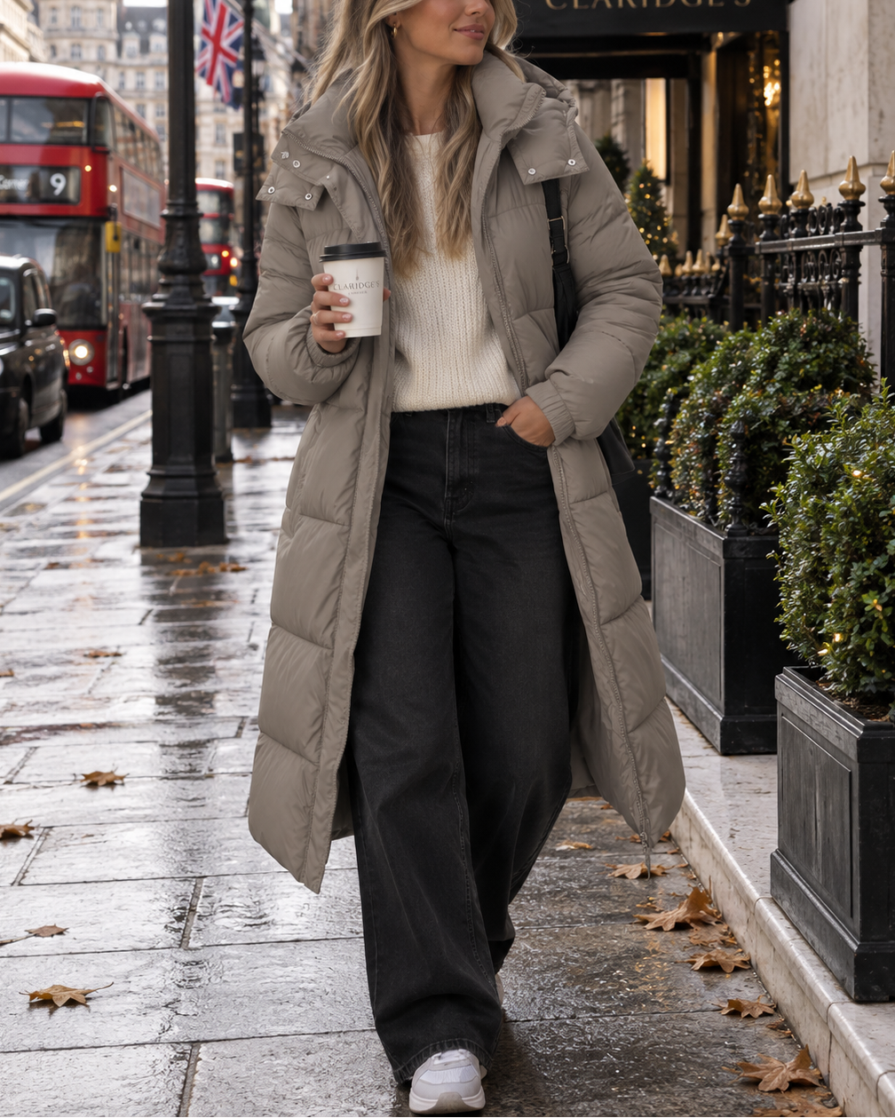 Oversized Longline Puffer Coat With Detachable Hood