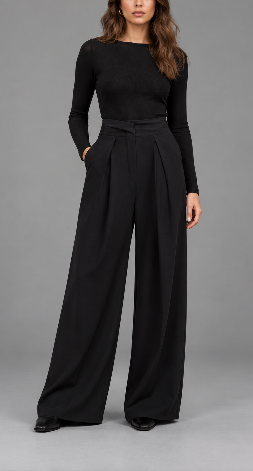 Pleated Wide-Leg Trousers With High Waist