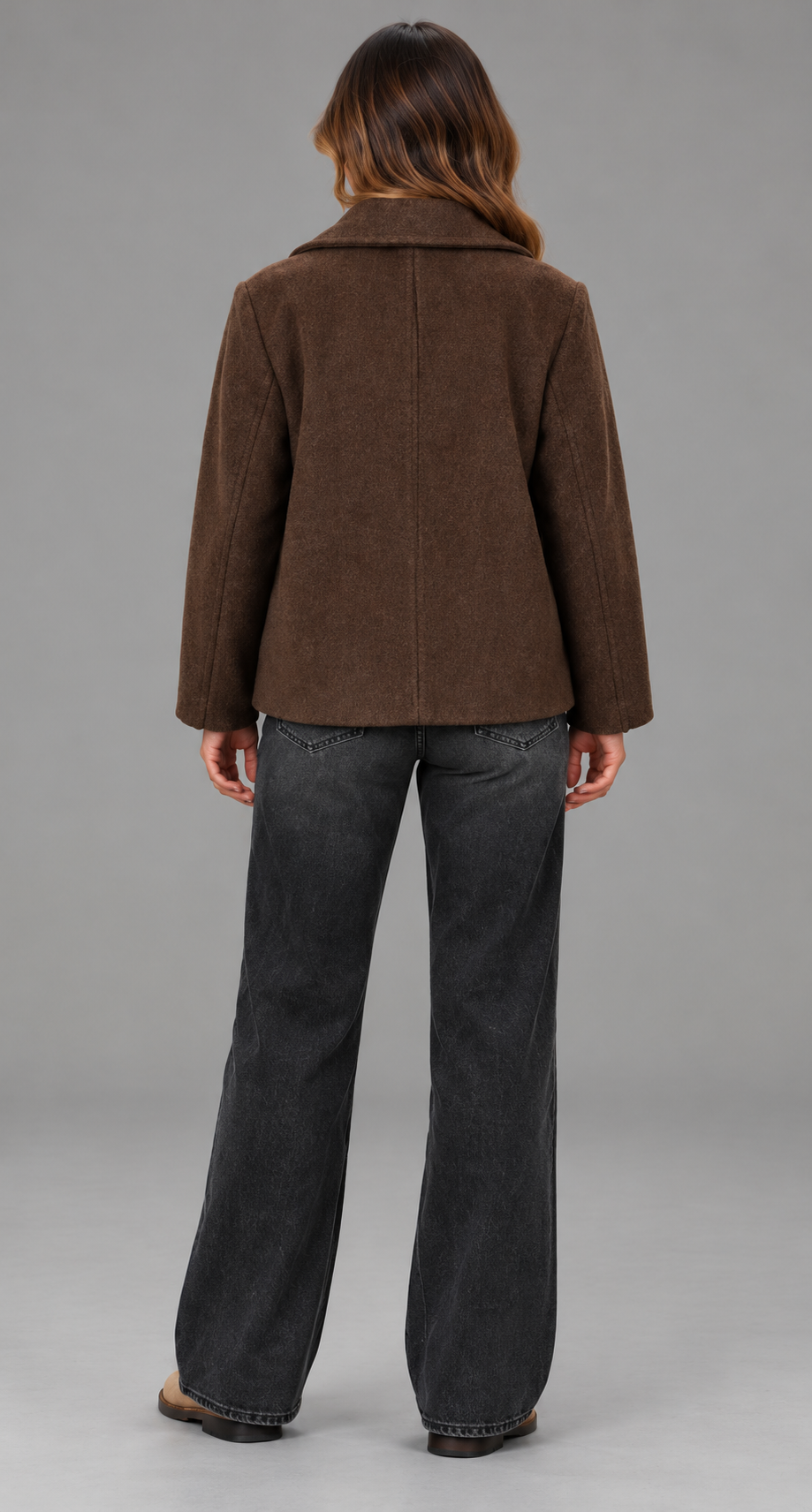 Cropped Double-Breasted Wool-Look Peacoat With Wide Lapels